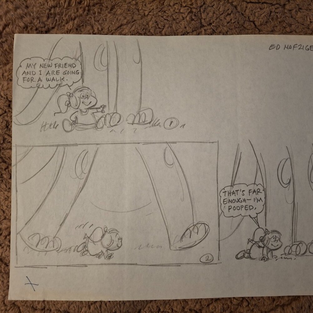 SIGNED Original The Flintstones Daily Comic Strip Preliminary Drawing...Pebbles
